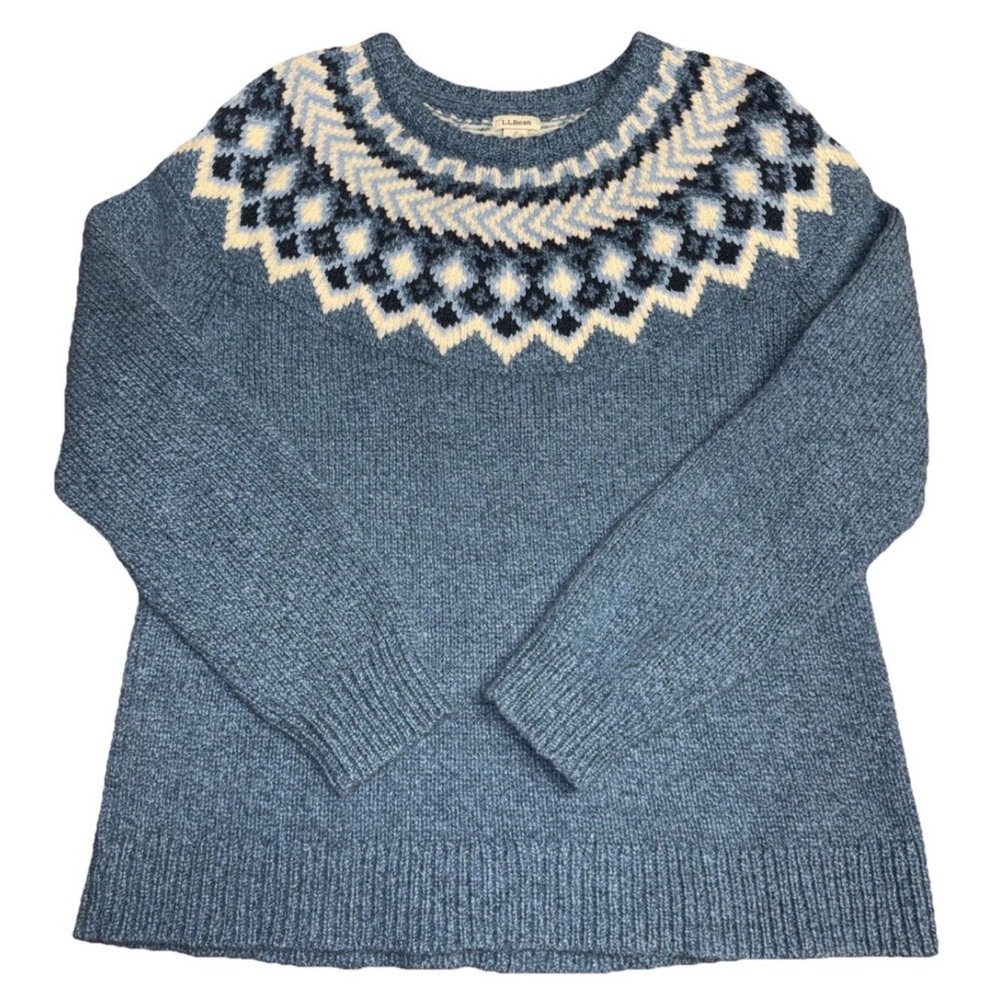 Women’s L.L. Bean Lambswool Sweater Fair Isle Nordic Pullover Blue Size large